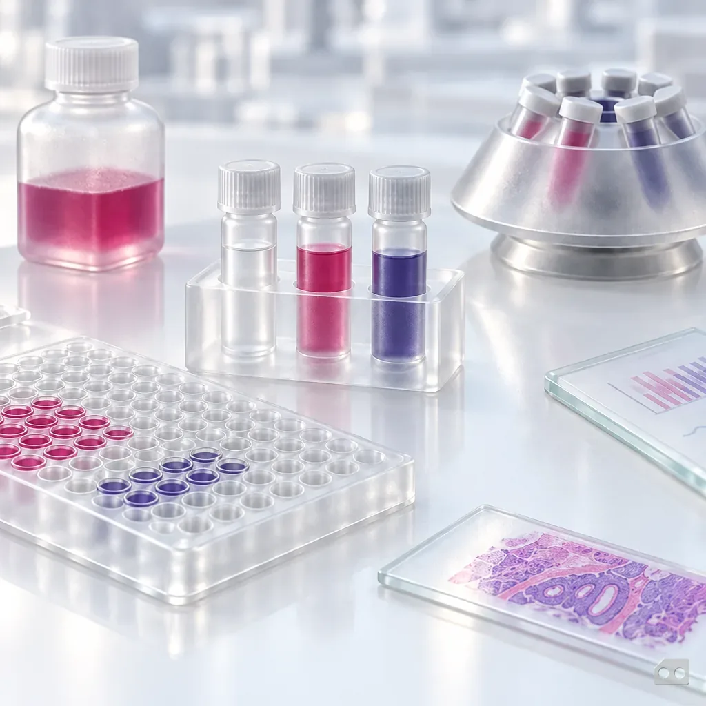 Frosted-glass render of three control vials in a small rack